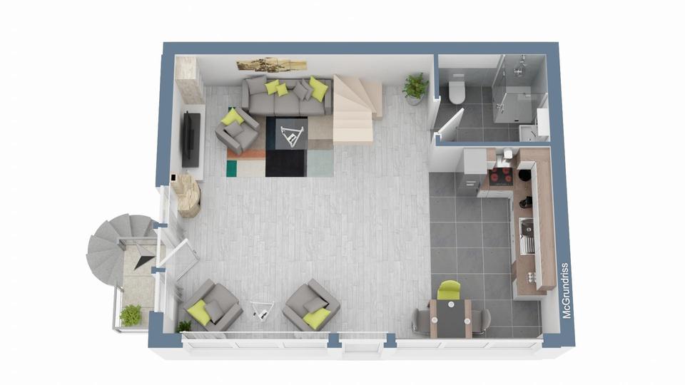 71m² hochwertige vollmöblierte Maisonette-Wohnung mit Einbauküche, Balkon, Kamin und Galerie 2 zimmer