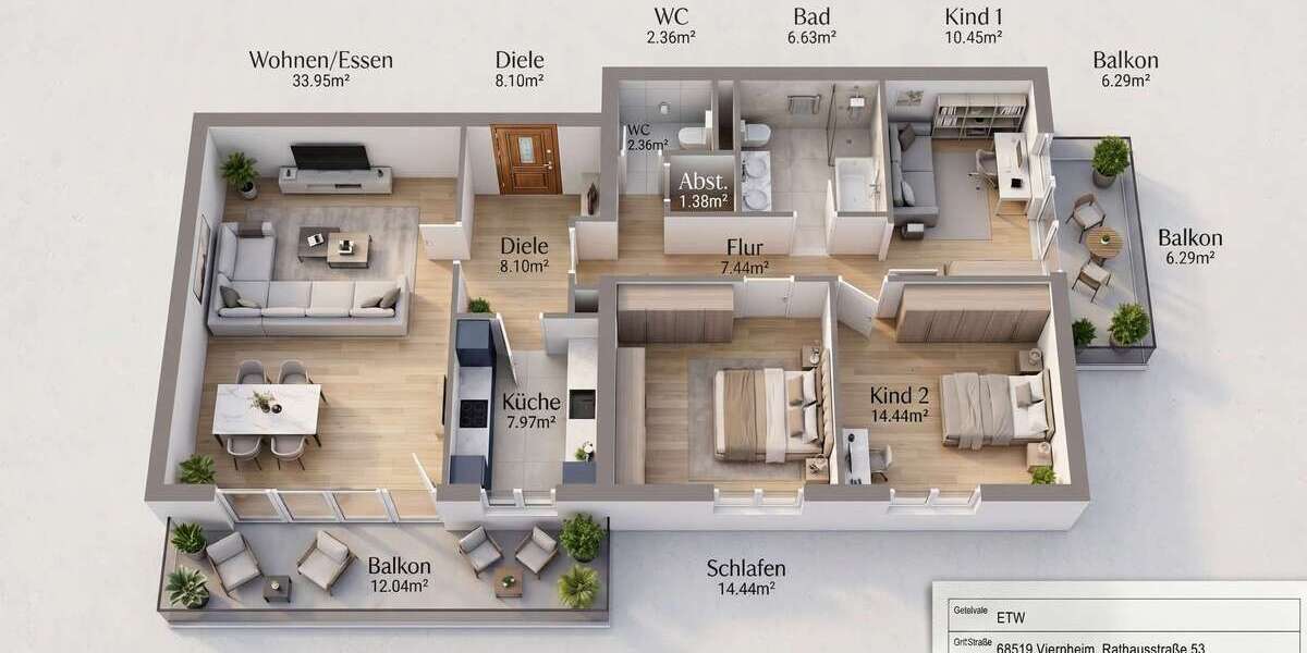 Etagenwohnung Viernheim - 4 Zimmer, 117 m&sup2;, 339.000&euro; | Angebot:26901297