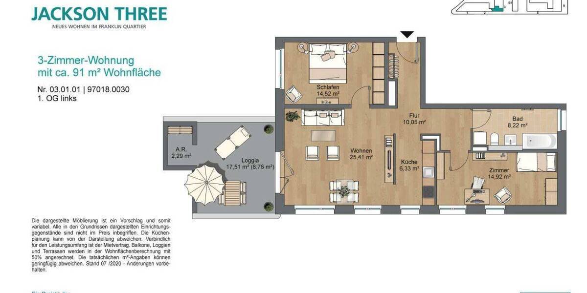 Etagenwohnung Mannheim Käfertal - 3 Zimmer, 90 m&sup2;, 1.313&euro; | Angebot:26259340