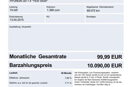 Hyundai i20 89.072 km 10.090 &euro; Speyer 67346