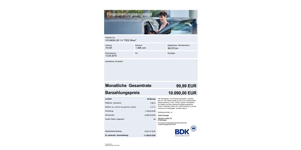 Hyundai i20 89.072 km 10.090 &euro; Speyer 67346