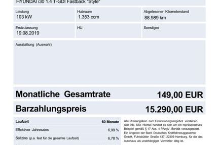 Hyundai i30 88.989 km 15.290 &euro; Speyer 67346