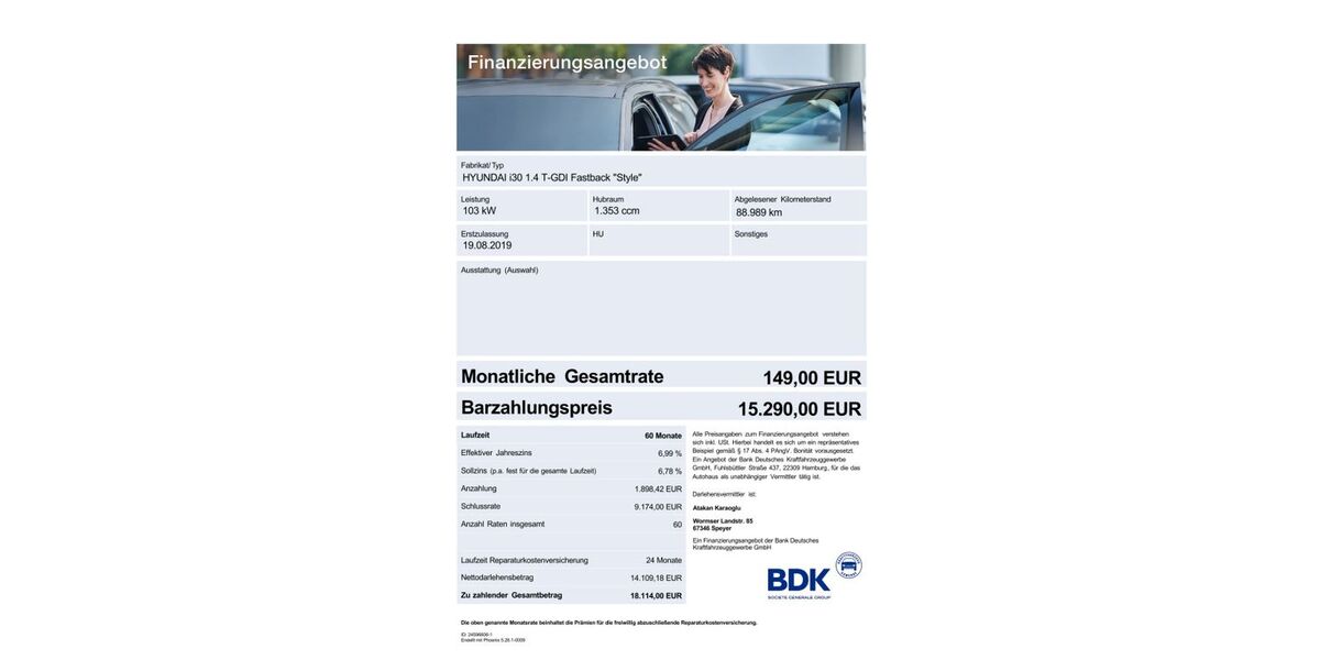 Hyundai i30 88.989 km 15.290 &euro; Speyer 67346