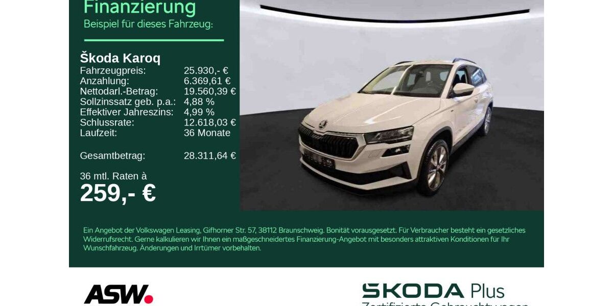 Skoda Karoq 60.200 km 25.930 € Sinsheim 74889
