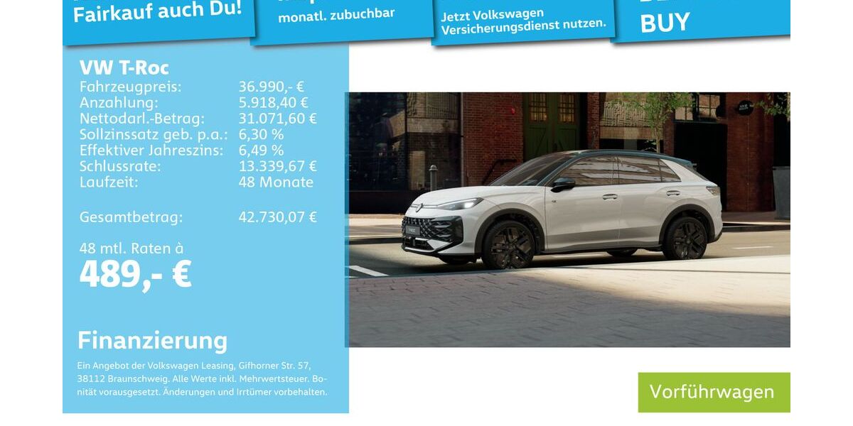 VW T-Roc 9.900 km 36.990 € Mannheim 68309