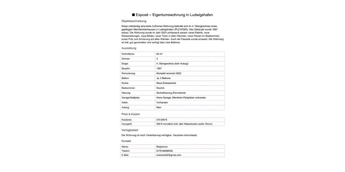 Etagenwohnung Ludwigshafen am Rhein Ludwigshafen-Hemshof - 3 Zimmer, 63 m&sup2;, 210.000&euro; | Angebot:22582150