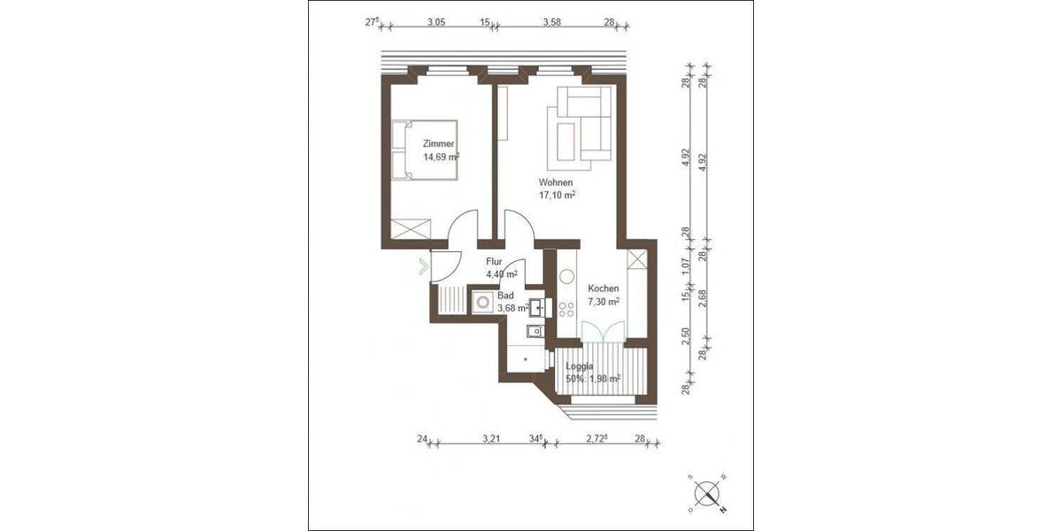 Etagenwohnung Ludwigshafen Friesenheim/Nord - 2 Zimmer, 49 m&sup2;, 185.000&euro; | Angebot:26842275