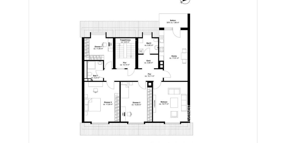 Dachgeschoßwohnung Ludwigshafen am Rhein - 4 Zimmer, 108 m&sup2;, 1.300&euro; | Angebot:26465424
