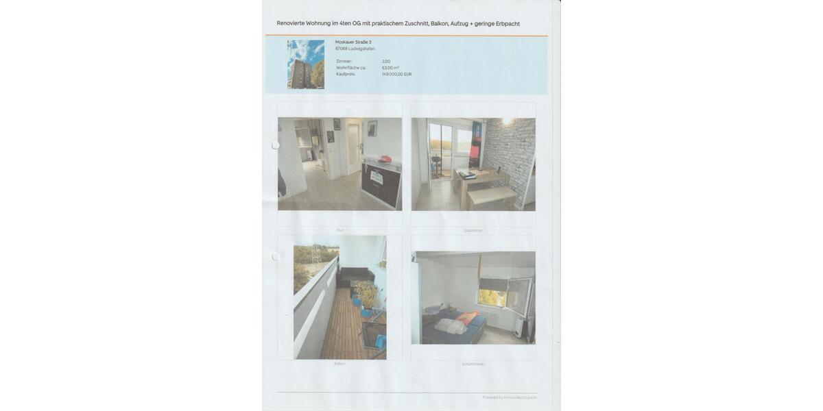 Etagenwohnung Ludwigshafen am Rhein Edigheim - 2.5 Zimmer, 63 m&sup2;, 120.000&euro; | Angebot:27071234