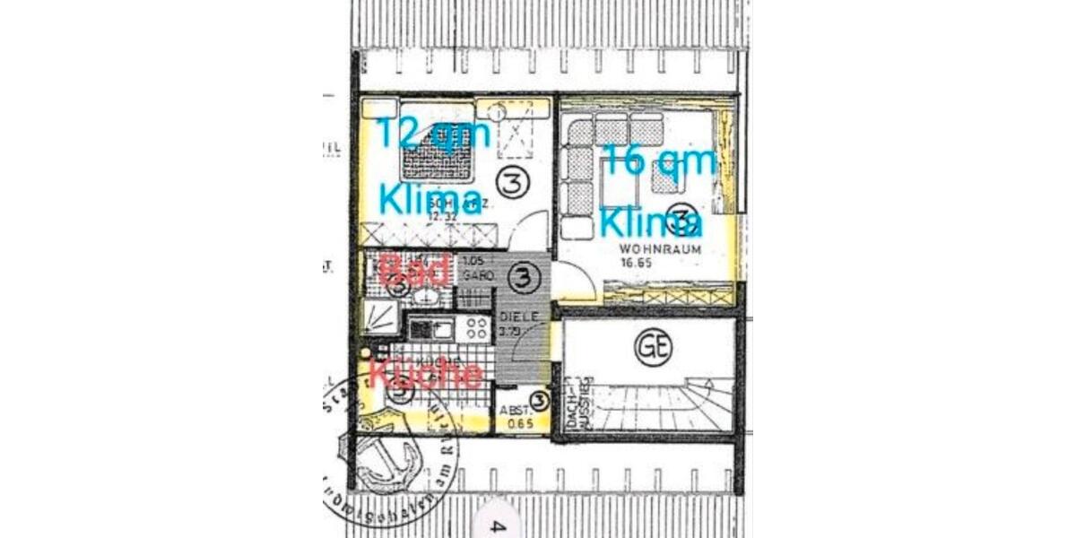 Dachgeschoss Wohnung mit Klimaanlage 44qm 2 zimmer