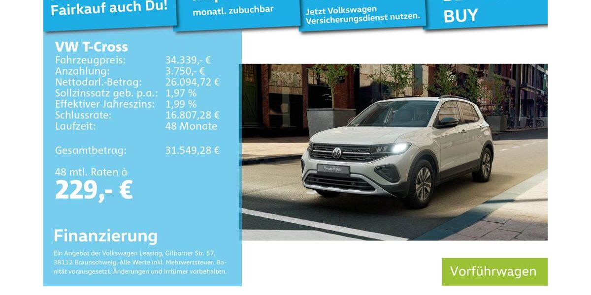 VW T-Cross 9.900 km 27.490 € Mannheim 68309