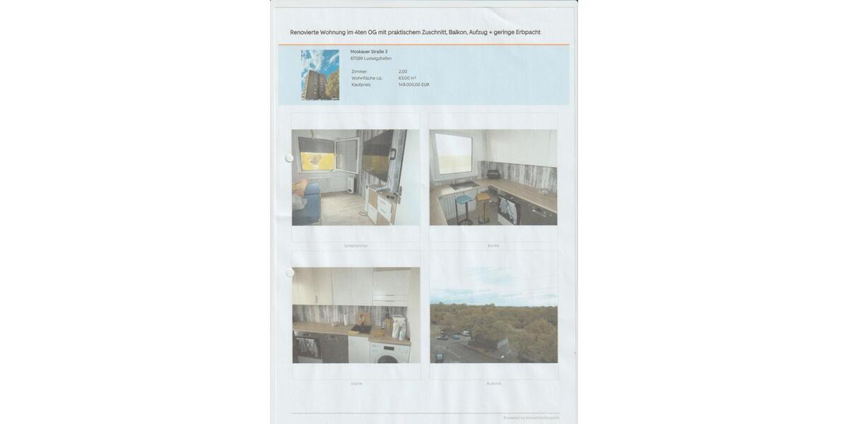 Etagenwohnung Ludwigshafen am Rhein Edigheim - 2.5 Zimmer, 63 m&sup2;, 120.000&euro; | Angebot:27071234