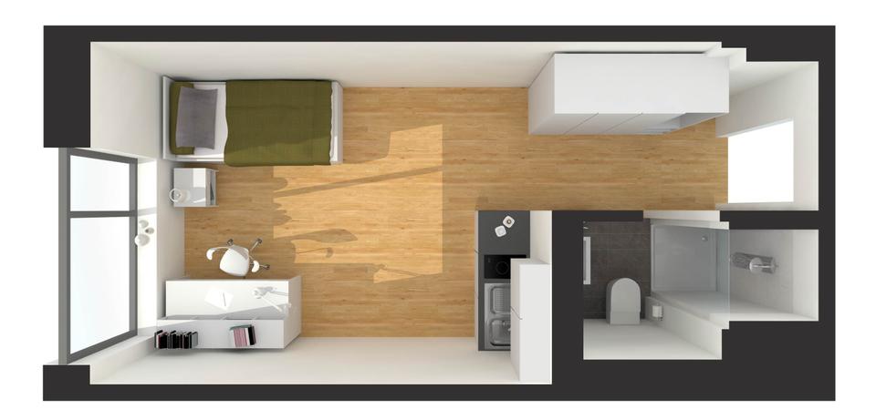 Etagenwohnung Heidelberg Bahnstadt - 1 Zimmer, 19 m&sup2;, 480&euro; | Angebot:26351749