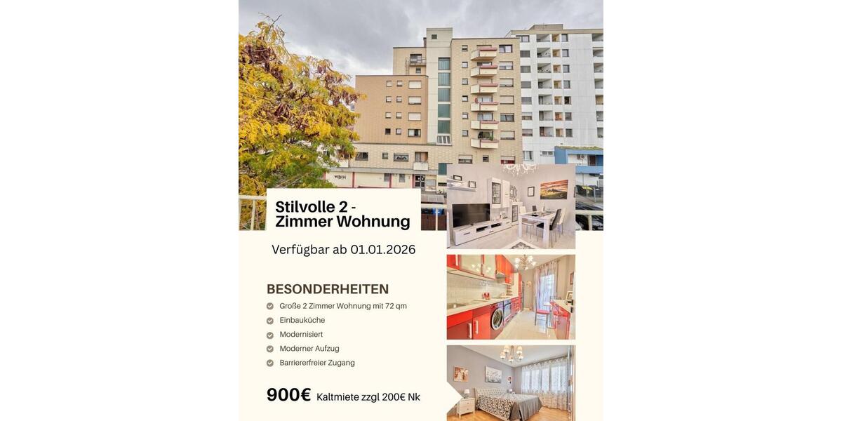 2 Zimmer Wohnung zu vermieten 1100 warm Miete 2 zimmer