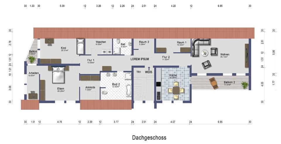 Tolle DG-Wohnung mit 5,5 Zimmern, 2 Balkonen und Einbauküche 5.5 zimmer