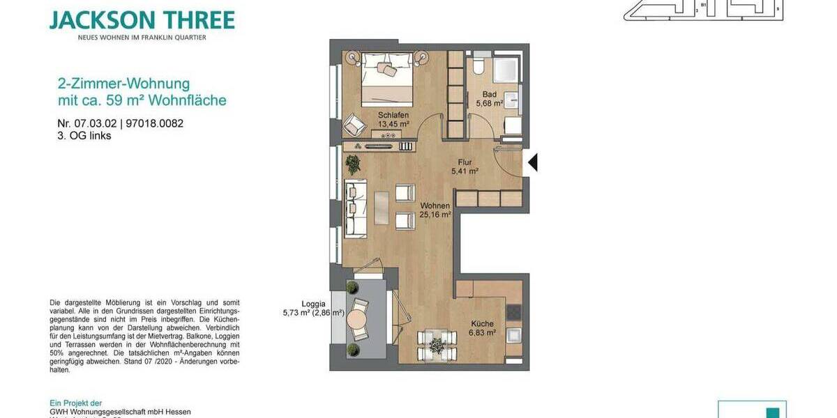 Etagenwohnung Mannheim Käfertal - 2 Zimmer, 59 m&sup2;, 833&euro; | Angebot:26869130