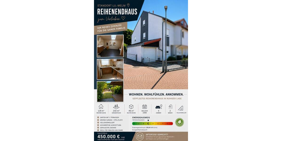 Reihenhaus Ludwigshafen am Rhein Ludwigshafen-Oggersheim - 4 Zimmer, 119 m&sup2;, 450.000&euro; | Angebot:27004626