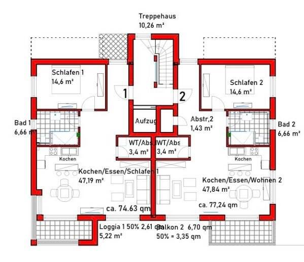 Etagenwohnung Bad Schönborn Mingolsheim - 2 Zimmer, 77 m&sup2;, 413.200&euro; | Angebot:24027219