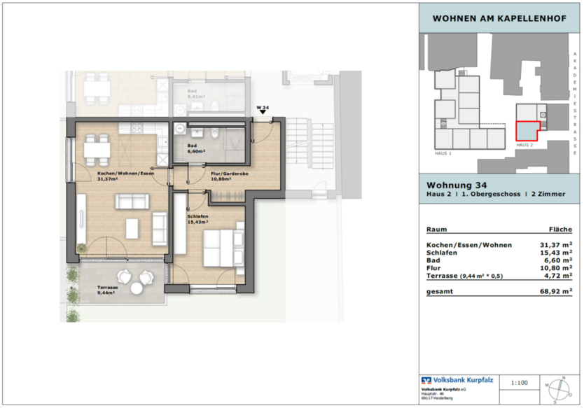 Wohnung zum Mieten in Heidelberg 1.545 € 68.34 m²