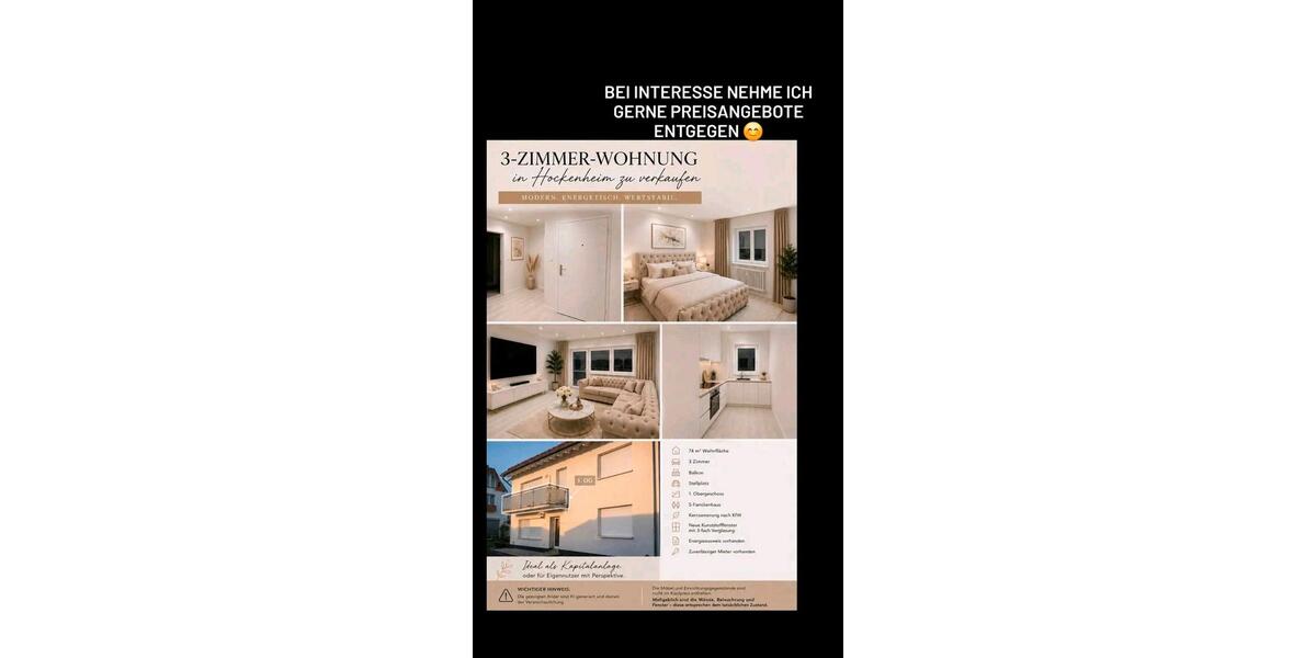 Etagenwohnung Hockenheim - 3 Zimmer, 74 m&sup2;, 269.000&euro; | Angebot:27019407