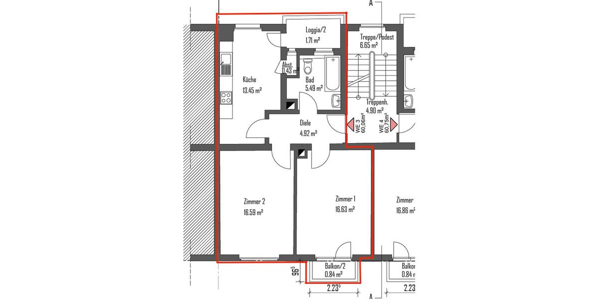 Etagenwohnung Mannheim Niederfeld - 2 Zimmer, 64 m&sup2;, 745&euro; | Angebot:25362232