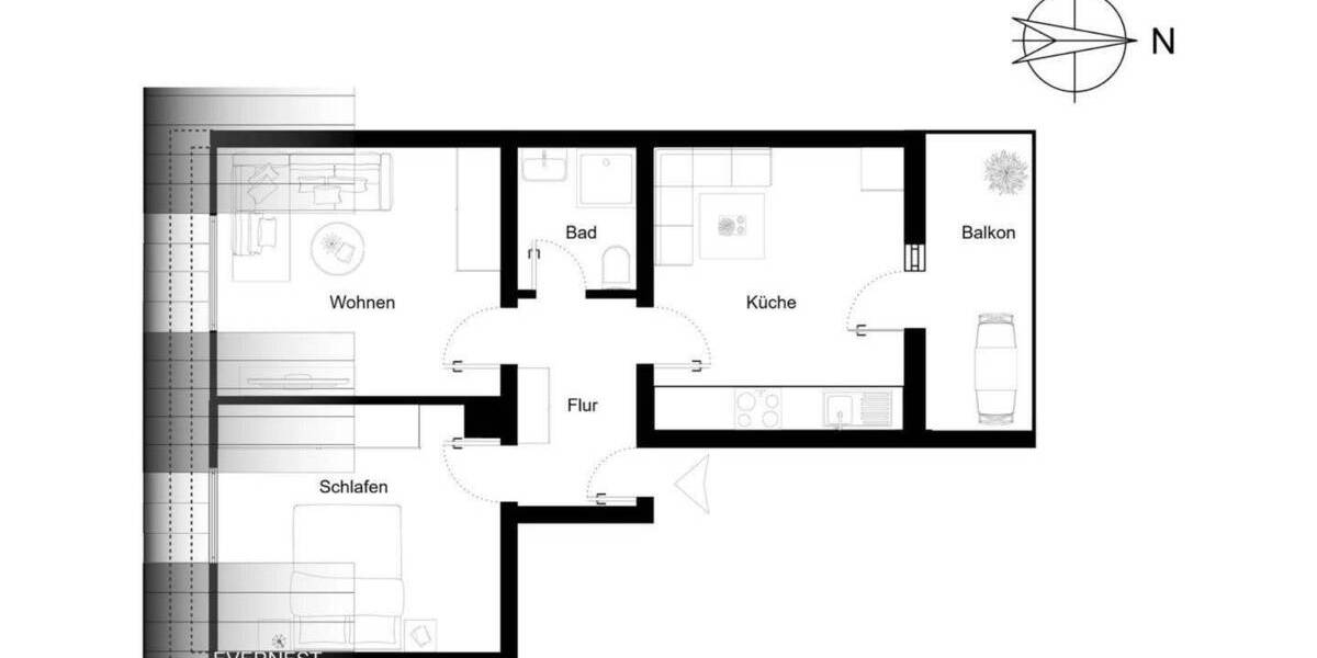 Etagenwohnung Ludwigshafen am Rhein Süd - 2 Zimmer, 47 m&sup2;, 170.000&euro; | Angebot:25426072
