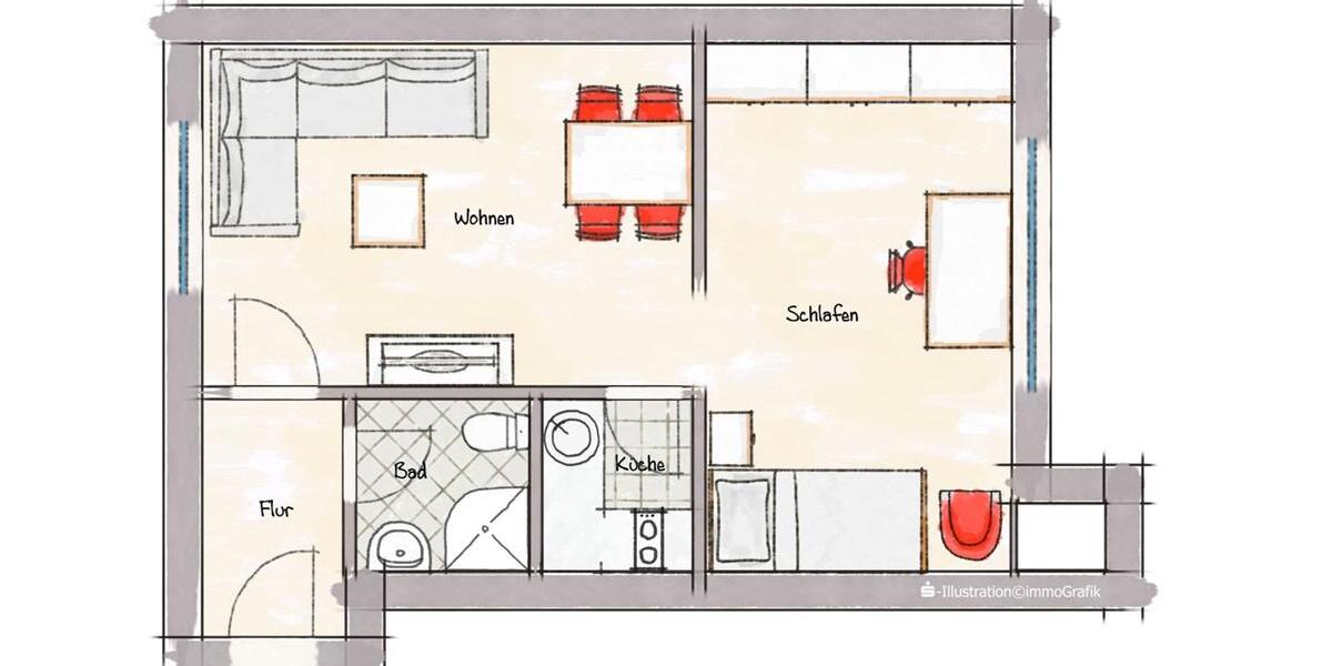 Etagenwohnung Ludwigshafen am Rhein Mundenheim - 1 Zimmer, 35 m&sup2;, 99.000&euro; | Angebot:26930859