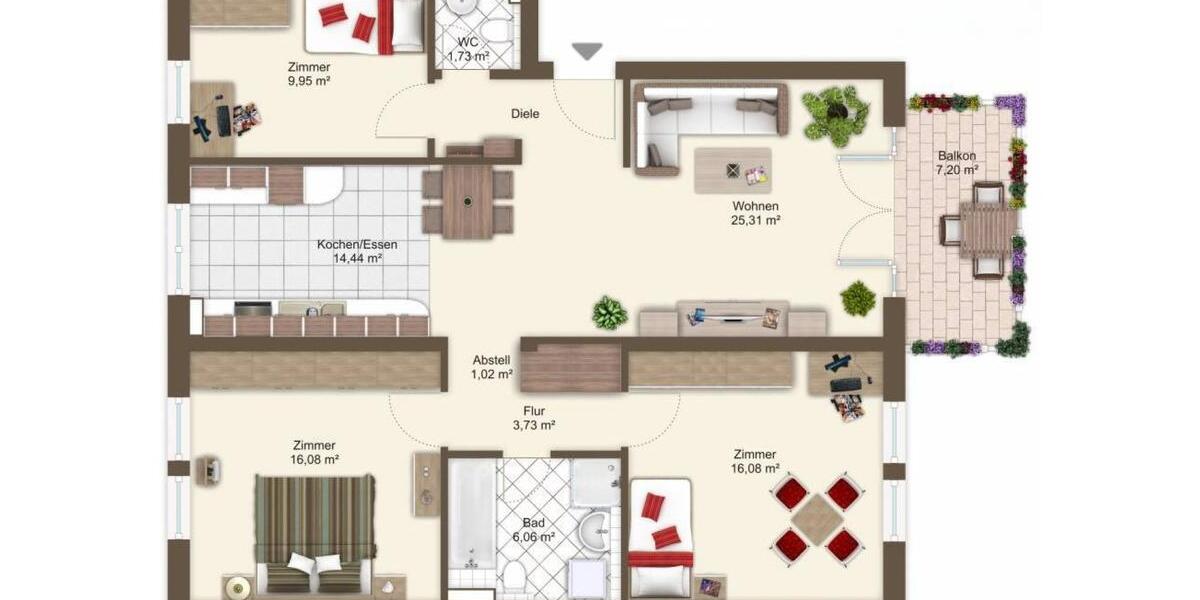 Etagenwohnung Viernheim - 4 Zimmer, 95 m&sup2;, 394.000&euro; | Angebot:26695556