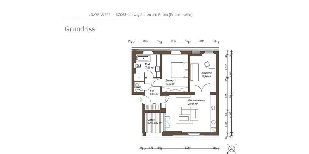 Etagenwohnung Ludwigshafen am Rhein Ludwigshafen-Hemshof - 3 Zimmer, 70 m&sup2;, 1.100&euro; | Angebot:26301569