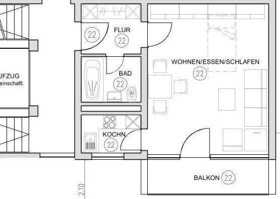 Etagenwohnung Mannheim Waldhof - 1 Zimmer, 34 m&sup2;, 505&euro; | Angebot:25563115